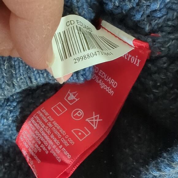 Christian Lacroix Blue Cable Knit 100% Cotton Sweater Premium Button Cardigan M - Picture 5 of 6